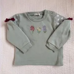 バースデイ　花刺繍ミントグリーントレーナー　90