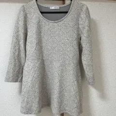 ペプラムトップス グレー レース模様 七分袖 M