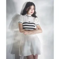 darich ボーダーニットフレアミニワンピース