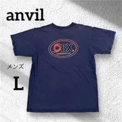 anvil OBXロゴ Tシャツ メンズLサイズ ネイビー　古着
