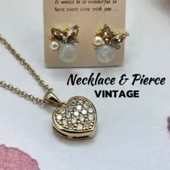 B53 美品 キラキラ ハート ネックレス & ピアス ジュエリー セット