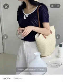 bymunir リボンバイカラー半袖ニットのサムネイル