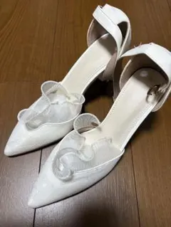 オフホワイト レースパンプス・ヒール