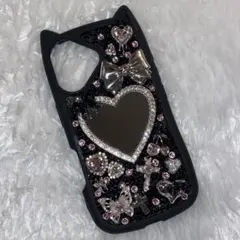 スマホケースデコ デコ電 iPhone16 地雷系 病みかわ ピンクブラック