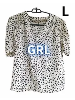 GRL グレイル パワショルVネックダルメシアン柄ブラウス Lのサムネイル
