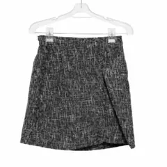 ミニスカート グレー ホワイト ツイード風 スリット Mサイズ vehement