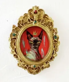 ヒマラヤン猫とハートのペンダント』油絵 猫 ミニ絵画 原画 額装