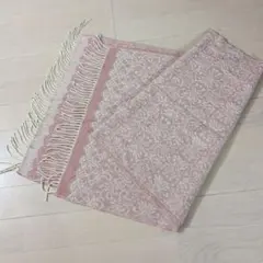 レース模様 ピンク ストール フリンジ付き
