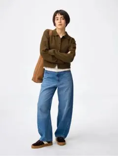 新品☆GUバレルレッグジーンズ　丈短め　M