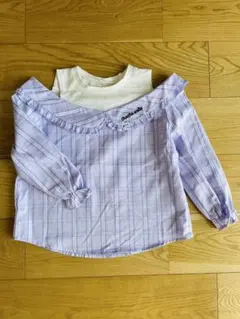 紫 チェック柄 長袖トップス