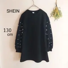 女の子130 ブラック長袖ワンピース トップス パール フォーマル ⑥