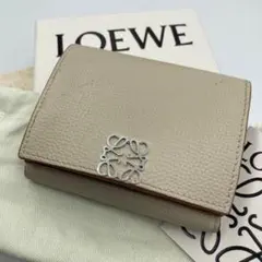 ロエベ LOEWE レザー アナグラム 二つ折り 折り財布 ベージュ ER89