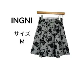 イング INGNI グレンチェック 花柄 フロッキー スカート サイズ M 黒