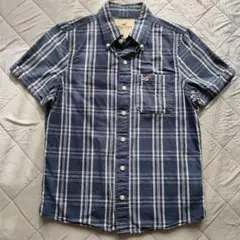 Hollister 半袖チェックシャツ Sサイズ ネイビー