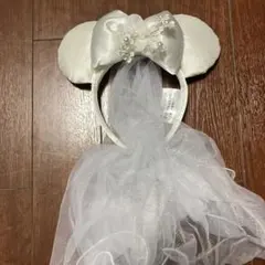ミッキー耳 ホワイトカチューシャ リボン付き
