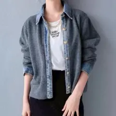 【新品＊】デニム襟 ボタンニットカーディガン チャコール Lumier同型 秋冬