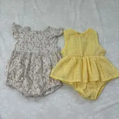 海外子ども服　ベビー ロンパース 2枚セット 花柄 チェック