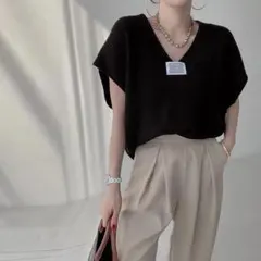 韓国ファッション vネック ニットベスト ベスト ノースリーブ フリーサイズ