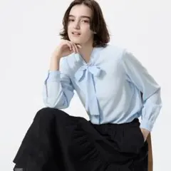 UNIQLO ユニクロ　レーヨンボウタイブラウス　水色　ライトブルー　Lサイズ
