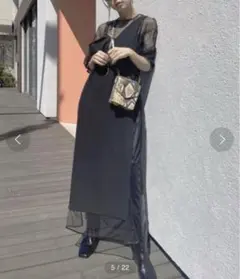 Ameri / TULLE DOCKING DRESS　ブラック　sのサムネイル