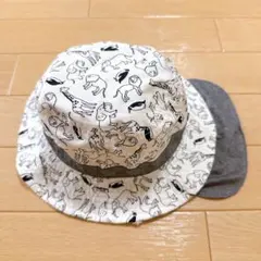 ベビー帽子46㎝✨動物柄 バケットハット ホワイト/グレー 日よけ付き