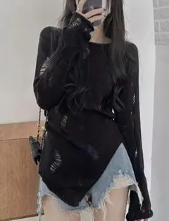 SHEIN ニット・セーター 長袖 黒 ブラック