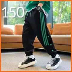キッズ　ジャージ　スウェット　長ズボン　ライン　サッカー　ブラック　150