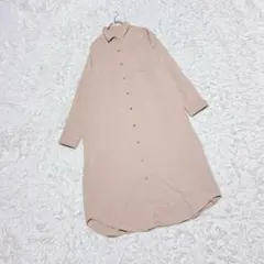 【イング】　ロングシャツワンピース　（Ｍ）　ベージュ　長袖　薄手　ゆったり