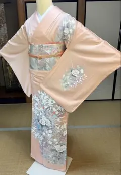 逸品！鳥柄の美しい訪問着 帯 帯締め 帯揚げ 重襟5点フルセットです 