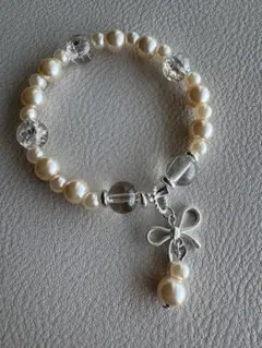 ハンドメイド パールクリスタルブレスレット 16cm