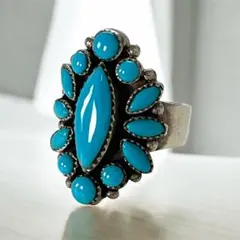 美品✨ターコイズ 花型 シルバーリング 天然石 大ぶり インディアンジュエリー