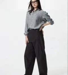 新品未使用 ユニクロジャージーバレルレッグパンツブラック 丈長め M