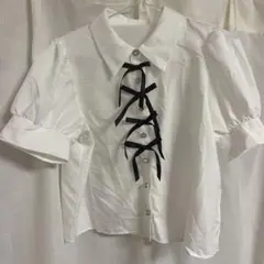 GRL ホワイト リボン付きシャツ 半袖