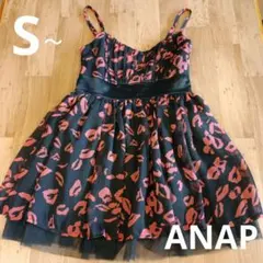 S～M　ミニ　キャミソールワンピース　赤黒　ANAP 総柄　チュール