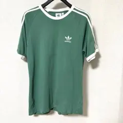 adidas アディダス 刺繍ロゴ トレフォイル リンガーTシャツ XL 緑