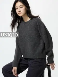 k0231 UNIQLO スフレヤーンクルーネックセーター ダークグレー