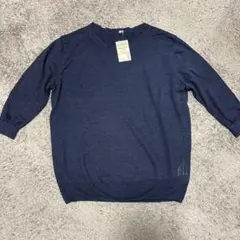新品未使用無印良品レディースラウンドネックセーター　七分袖　ネイビー　XL
