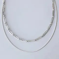 ネックレス 二連 スクエア チェーン ステンレス シルバー 母の日 プレゼント