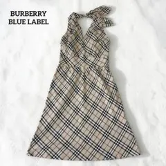 【高級】BURBERRY ホルターネック フレアワンピース ノバチェック 36 高級】BURBERRY ホルターネック フレアワンピース ノバチェック 36
