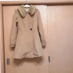 ラビットファー付きwool混合温かコート