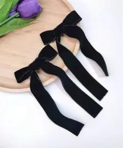 リボンヘアアクセサリー 黒 ベロア生地