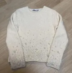 ZARA ザラ パール ニット セーター オフホワイト Lサイズ