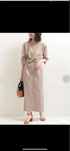 NOBLE リネン混フロントクロスワンピース