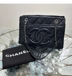 美品CHANEL マトラッセ　レザー トートバッグ　収納袋付　ブラック