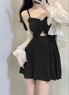 ブラック フリル ワンピース水着 S SHEIN