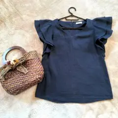FRAY I.D フレイアイディー 半袖ブラウス ネイビー