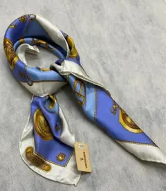 未使用タグ付き　トラサルディ　シルクスカーフ　ブルー×ゴールド