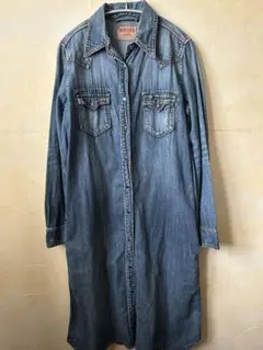 MIN RNA デニム ウエスタンシャツ ワンピース　ブルー 長袖 M