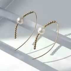 あこや真珠ピアス　 フックピアス　14kgf No.16