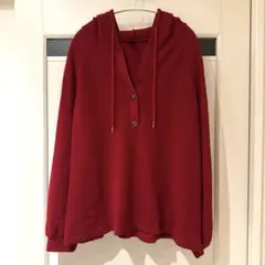 シーイン プルオーバー フード 長袖 L 赤 ニット 薄手 カジュアル